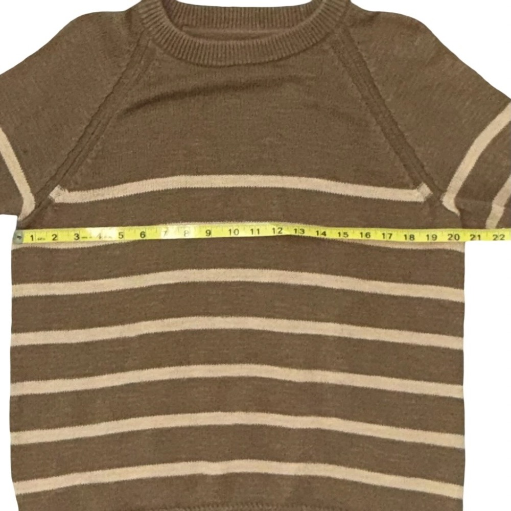 LL Bean Signature Mens Striped Cotton Crewneck Raglan Sweater Brown Cream Medium - Picture 6 of 8